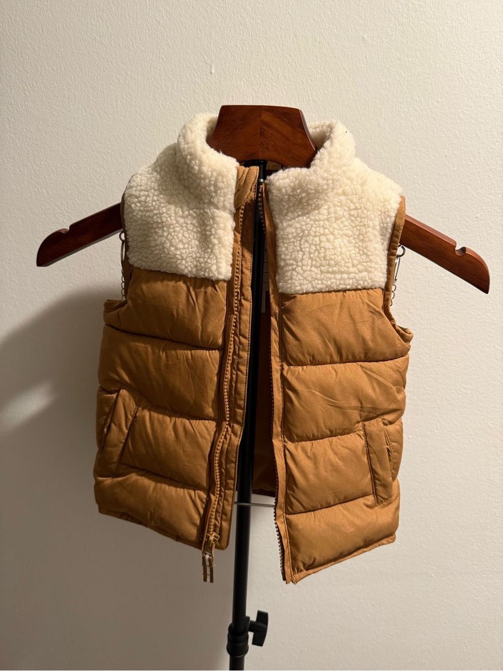 Cat & Jack Tan Puffer Vest with Cream Sherpa Collar